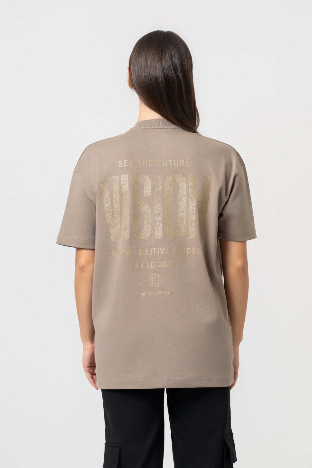 Oversize Backprint Interlock Tee - VISION (DEEP BEIGE)